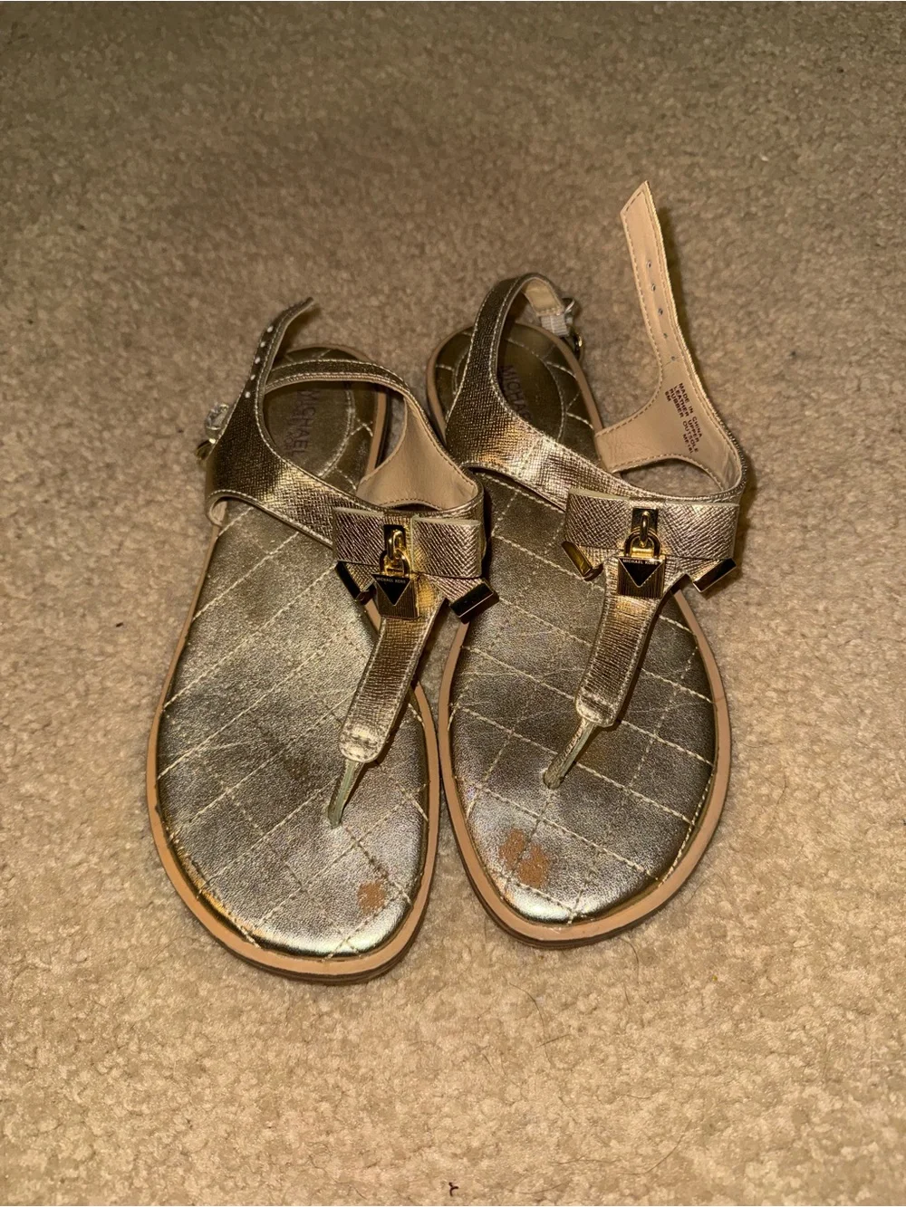 Michael Kors Metallic Gold T-Strap Sandals